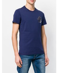 dunkelblaues bedrucktes T-Shirt mit einem Rundhalsausschnitt von Versace Jeans