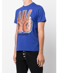 dunkelblaues bedrucktes T-Shirt mit einem Rundhalsausschnitt von Walter Van Beirendonck