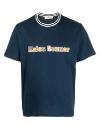 dunkelblaues bedrucktes T-Shirt mit einem Rundhalsausschnitt von Wales Bonner