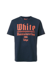 dunkelblaues bedrucktes T-Shirt mit einem Rundhalsausschnitt von White Mountaineering