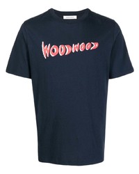 dunkelblaues bedrucktes T-Shirt mit einem Rundhalsausschnitt von Wood Wood