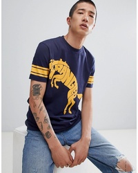 dunkelblaues bedrucktes T-Shirt mit einem Rundhalsausschnitt von Wrangler