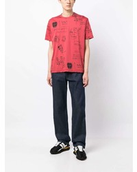 dunkelblaues bedrucktes T-Shirt mit einem Rundhalsausschnitt von Junya Watanabe MAN