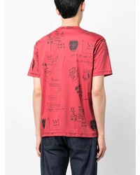 dunkelblaues bedrucktes T-Shirt mit einem Rundhalsausschnitt von Junya Watanabe MAN