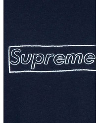 dunkelblaues bedrucktes T-Shirt mit einem Rundhalsausschnitt von Supreme