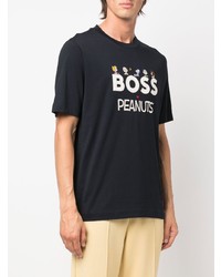 dunkelblaues bedrucktes T-Shirt mit einem Rundhalsausschnitt von BOSS