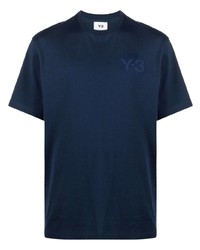 dunkelblaues bedrucktes T-Shirt mit einem Rundhalsausschnitt von Y-3