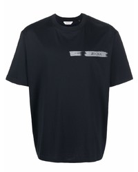 dunkelblaues bedrucktes T-Shirt mit einem Rundhalsausschnitt von Z Zegna