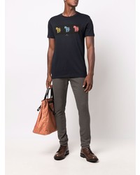 dunkelblaues bedrucktes T-Shirt mit einem Rundhalsausschnitt von Paul Smith