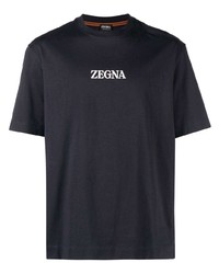 dunkelblaues bedrucktes T-Shirt mit einem Rundhalsausschnitt von Zegna