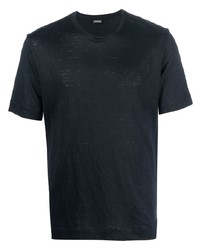 dunkelblaues bedrucktes T-Shirt mit einem Rundhalsausschnitt von Zegna