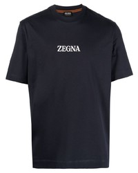 dunkelblaues bedrucktes T-Shirt mit einem Rundhalsausschnitt von Zegna