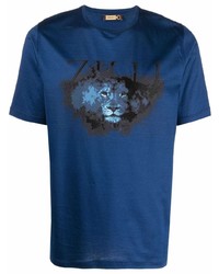 dunkelblaues bedrucktes T-Shirt mit einem Rundhalsausschnitt von Zilli