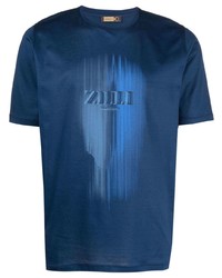 dunkelblaues bedrucktes T-Shirt mit einem Rundhalsausschnitt von Zilli
