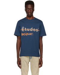 dunkelblaues bedrucktes T-Shirt mit einem Rundhalsausschnitt von Études
