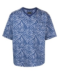 dunkelblaues bedrucktes T-Shirt mit einem V-Ausschnitt von Giorgio Armani