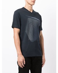 dunkelblaues bedrucktes T-Shirt mit einem V-Ausschnitt von Armani Exchange