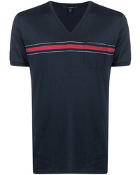 dunkelblaues bedrucktes T-Shirt mit einem V-Ausschnitt von Gucci