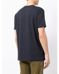 dunkelblaues bedrucktes T-Shirt mit einem V-Ausschnitt von Armani Exchange