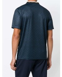 dunkelblaues bedrucktes T-Shirt mit einem V-Ausschnitt von Versace