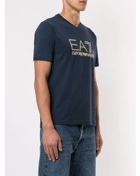 dunkelblaues bedrucktes T-Shirt mit einem V-Ausschnitt von Ea7 Emporio Armani