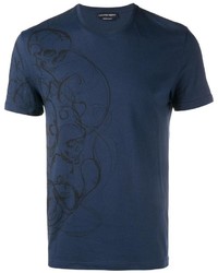 dunkelblaues bedrucktes T-shirt von Alexander McQueen
