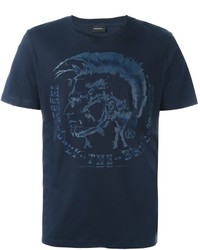 dunkelblaues bedrucktes T-shirt von Diesel