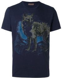 dunkelblaues bedrucktes T-shirt von Etro