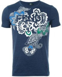 dunkelblaues bedrucktes T-shirt von Fendi