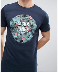 dunkelblaues bedrucktes T-shirt von Jack and Jones