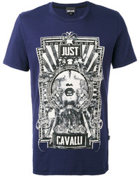 dunkelblaues bedrucktes T-shirt von Just Cavalli