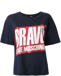 dunkelblaues bedrucktes T-shirt von Love Moschino