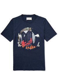 dunkelblaues bedrucktes T-shirt von Maison Margiela