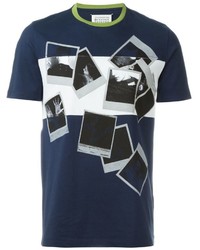 dunkelblaues bedrucktes T-shirt von Maison Margiela