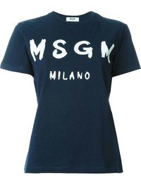 dunkelblaues bedrucktes T-shirt von MSGM