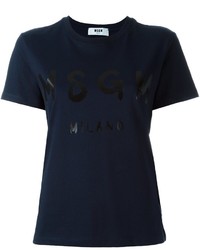 dunkelblaues bedrucktes T-shirt von MSGM