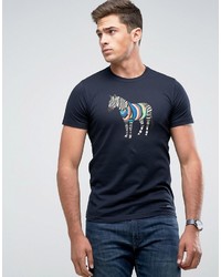 dunkelblaues bedrucktes T-shirt von Paul Smith