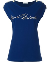 dunkelblaues bedrucktes T-shirt von PIERRE BALMAIN