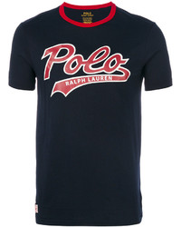 dunkelblaues bedrucktes T-shirt von Polo Ralph Lauren