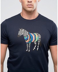 dunkelblaues bedrucktes T-shirt von Paul Smith