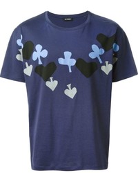 dunkelblaues bedrucktes T-shirt von Raf Simons