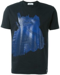 dunkelblaues bedrucktes T-shirt von Stone Island