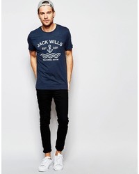 dunkelblaues bedrucktes T-shirt von Jack Wills