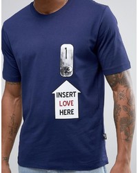 dunkelblaues bedrucktes T-shirt von Love Moschino