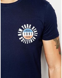 dunkelblaues bedrucktes T-shirt von Asos