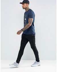 dunkelblaues bedrucktes T-shirt von Asos