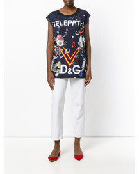 dunkelblaues bedrucktes T-shirt von Dolce & Gabbana