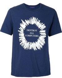 dunkelblaues bedrucktes T-shirt von Undercover