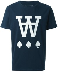 dunkelblaues bedrucktes T-shirt von Wood Wood
