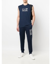 dunkelblaues bedrucktes Trägershirt von Ea7 Emporio Armani